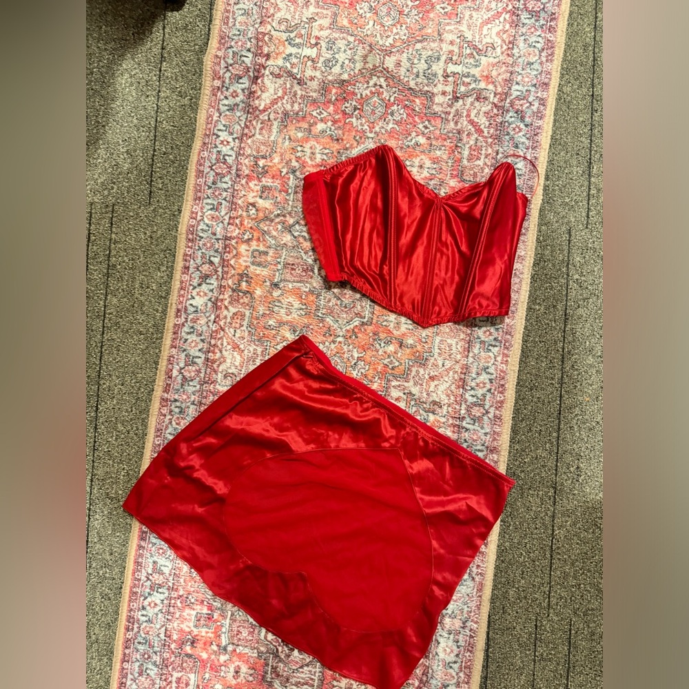 Red Satin Corset and Skirt Set